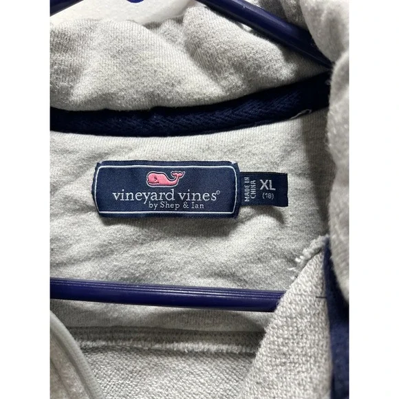 Vineyard Vines Sweater  Kids XL (18) Gray & Blue 1/4 Zip Pullover Preppy Casual - Picture 7 of 12